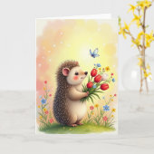 Carte d'anniversaire Hérisson Joyeux (Fleur jaune)