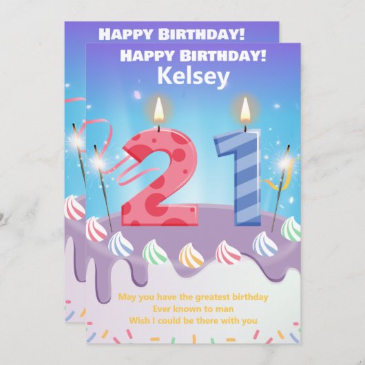 Carte d'anniversaire heureuse à 21 ans (Devant / Derrière)