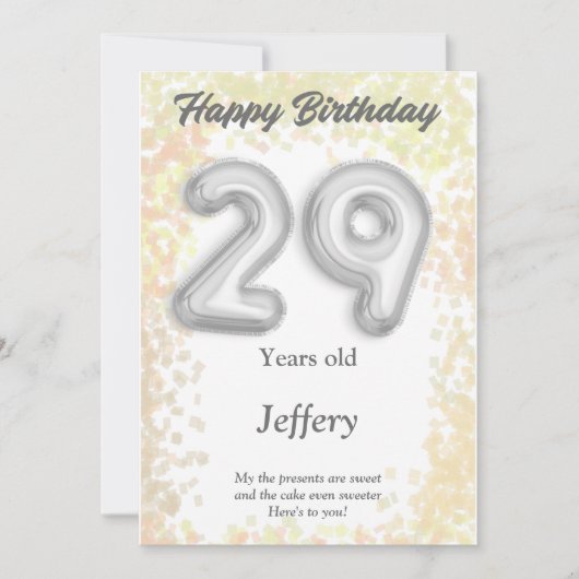 Carte d'anniversaire heureuse à 29 ans (Devant)