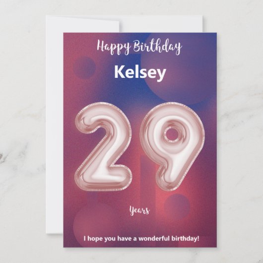 Carte d'anniversaire heureuse à 29 ans (Devant)