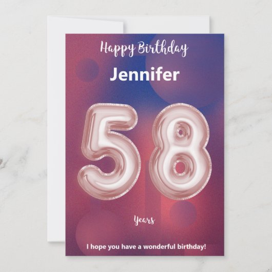 Carte d'anniversaire heureuse à 58 ans (Devant)