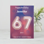 Carte d'anniversaire heureuse à 67 ans (Debout devant)