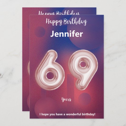 Carte d'anniversaire heureuse à 69 ans (Devant / Derrière)