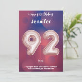 Carte d'anniversaire heureuse à 92 ans (Debout devant)