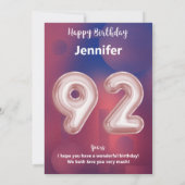 Carte d'anniversaire heureuse à 92 ans (Dos)