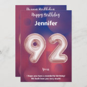 Carte d'anniversaire heureuse à 92 ans (Devant / Derrière)