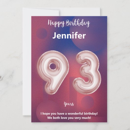 Carte d'anniversaire heureuse à 93 ans (Devant)
