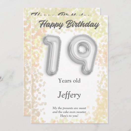 Carte d'anniversaire heureuse à dix-neuf ans (Devant / Derrière)