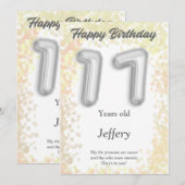 Carte d'anniversaire heureuse à dix-sept ans (Devant / Derrière)