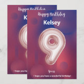 Carte d'anniversaire heureuse à neuf ans (Devant / Derrière)