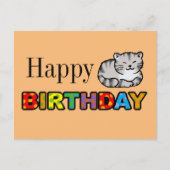 carte d'anniversaire heureuse de chat tigre gris (Devant)