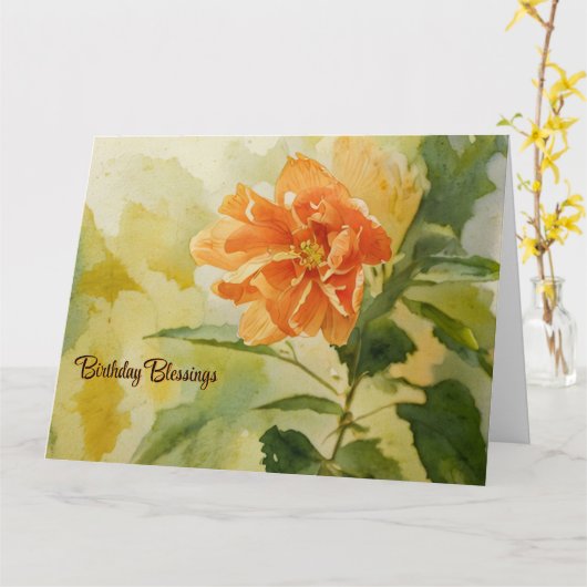 Carte d'anniversaire - Hibiscus corail (Fleur jaune)