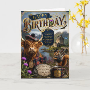 Carte d'anniversaire Highland Cow Cornemuse Squirr