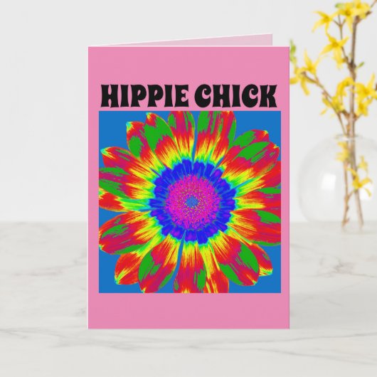 CARTE D'ANNIVERSAIRE HIPPIE CHICK (Fleur jaune)