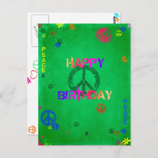 Carte d'anniversaire hippie heureuse (Devant / Derrière)