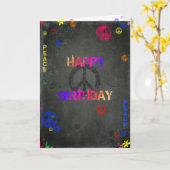 Carte d'anniversaire hippie heureuse en noir (Fleur jaune)
