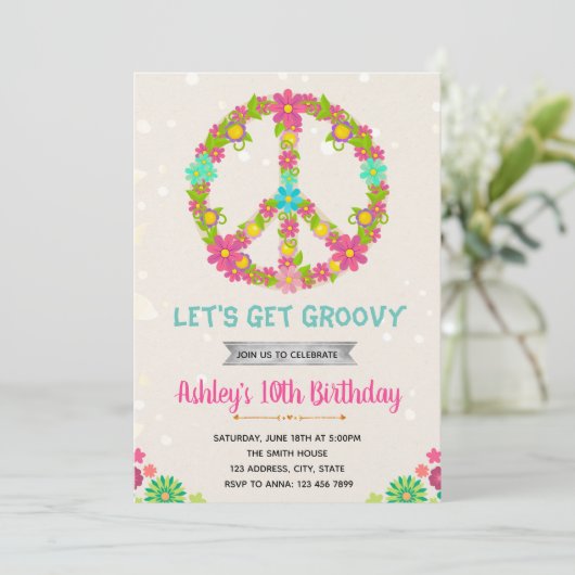Carte d'anniversaire Hippie Invitation (Debout devant)