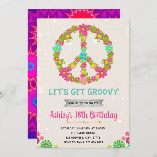 Carte d'anniversaire Hippie Invitation (Devant / Derrière)