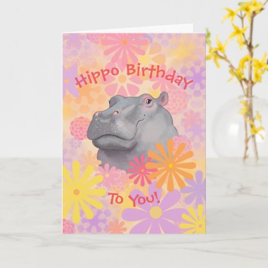 Carte d'anniversaire Hippo (Fleur jaune)