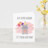 Carte d'anniversaire Hippo Hippo Hooray Puns (Fleur jaune)
