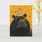 Carte d'anniversaire Hippo Party (Fleur jaune)