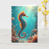 Carte d'anniversaire Hippocampe Marin (Fleur jaune)