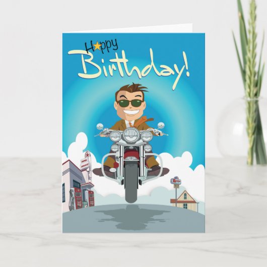 carte d'anniversaire homme à motocyclette (Devant)