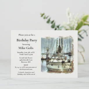 Carte d'anniversaire homme bateau aquarelle vintag