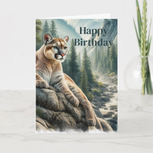 Carte d'anniversaire homme Lion de montagne couché
