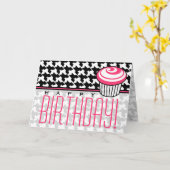 Carte d'anniversaire Houndstooth avec Cupcake rose (Fleur jaune)