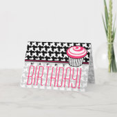 Carte d'anniversaire Houndstooth avec Cupcake rose (Devant)