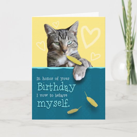 Carte d'anniversaire humoristique avec chat coquin (Devant)
