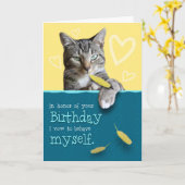 Carte d'anniversaire humoristique avec chat coquin (Fleur jaune)