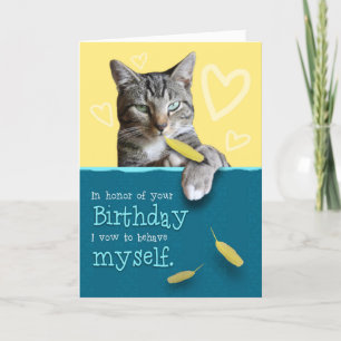 Carte d'anniversaire humoristique avec chat coquin