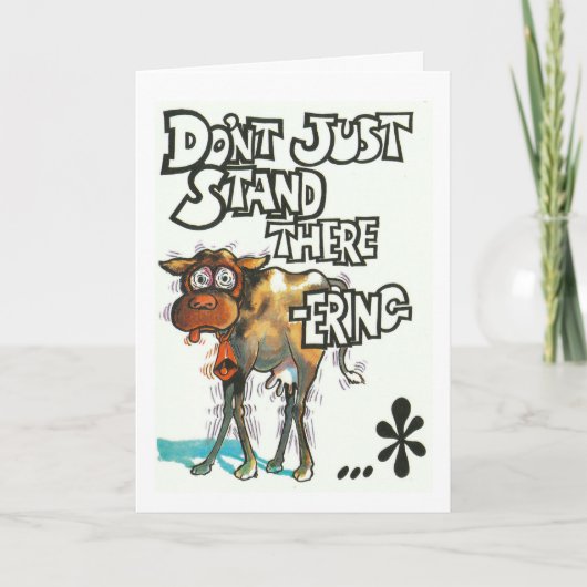 Carte d'anniversaire, humoristique, avec vache tre (Devant)