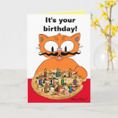 Carte d'anniversaire Humoristique Moustache Chat P (Fleur jaune)
