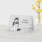 Carte d'anniversaire Husky Joyeux (Fleur jaune)