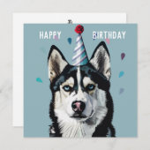 Carte d'anniversaire Husky / Malamute (Devant / Derrière)