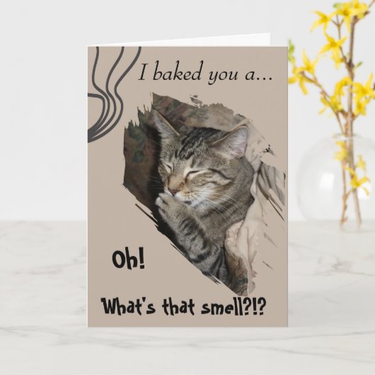 Carte d'anniversaire idiote de chat (Fleur jaune)