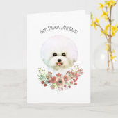 Carte d'anniversaire illustrée Bichon Frise (Fleur jaune)