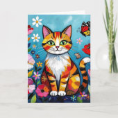 Carte d'anniversaire Impasto Chat, Fleurs & Papill (Devant)