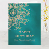 CARTE D'ANNIVERSAIRE INDIENNE TEINTE DE BLEU VERT (Fleur jaune)