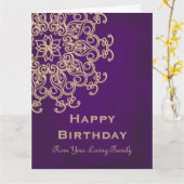 CARTE D'ANNIVERSAIRE INDIENNE VIOLET ET OR (Fleur jaune)