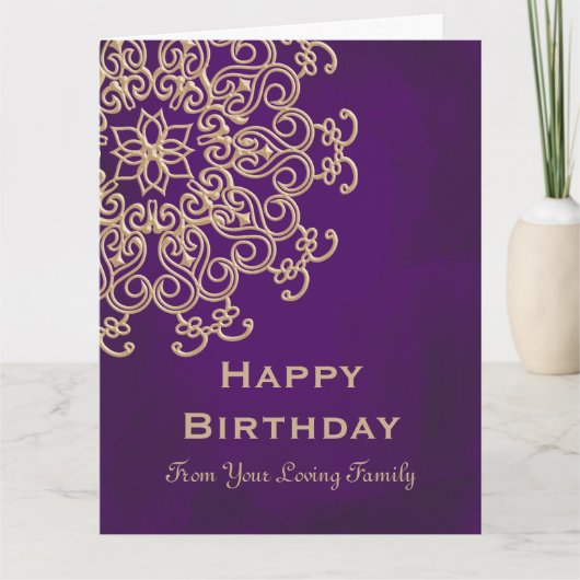 CARTE D'ANNIVERSAIRE INDIENNE VIOLET ET OR (Devant)