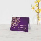 CARTE D'ANNIVERSAIRE INDIENNE VIOLET ET OR (Fleur jaune)