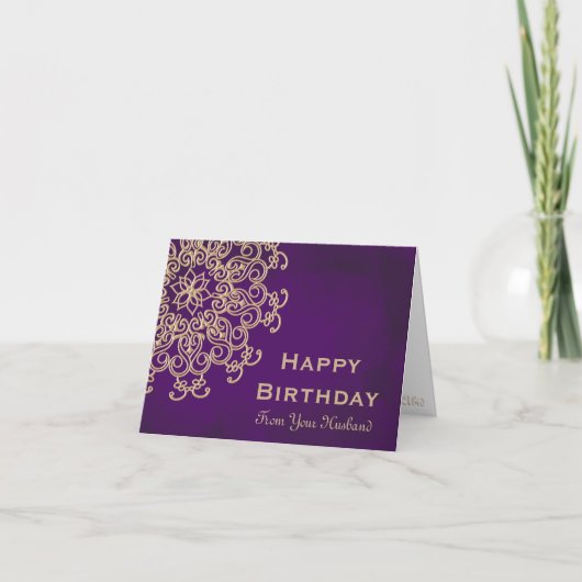 CARTE D'ANNIVERSAIRE INDIENNE VIOLET ET OR (Devant)
