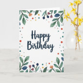 Carte d'anniversaire Indigo Script (Fleur jaune)