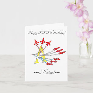 Carte d'anniversaire initiale A pour avions à réac