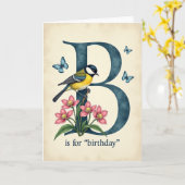 Carte d'anniversaire initiale sarcelle (Fleur jaune)