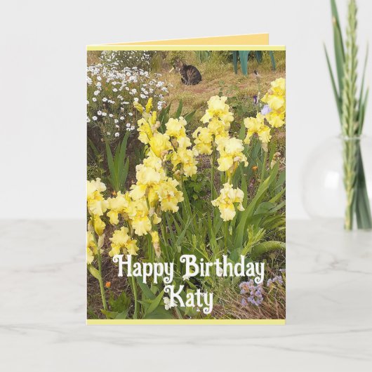 Carte d'anniversaire Iris Jaune et Fleurs de chat (Devant)